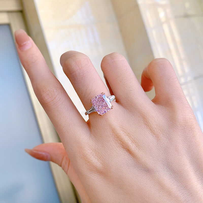 Radiant Cut Pink Stone Ring with Rose Gold Plating - 925 Sterling Silver