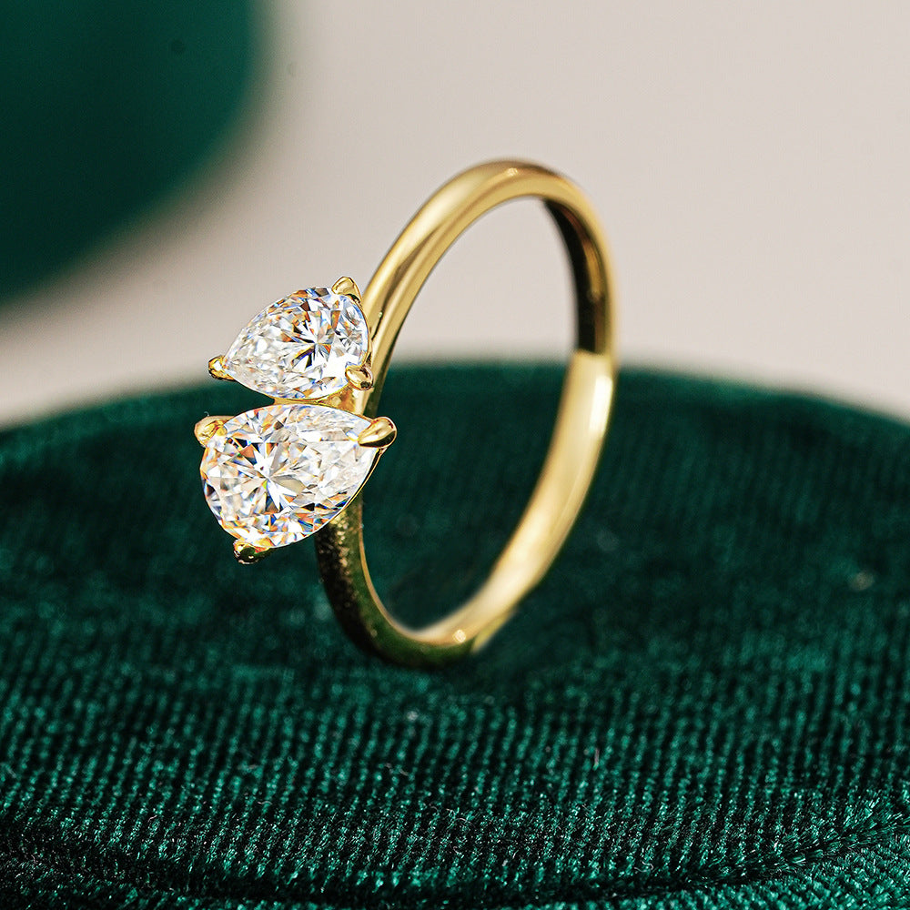 Simple Double Stone 925 Sterling Silver Moissanite Engagement Ring