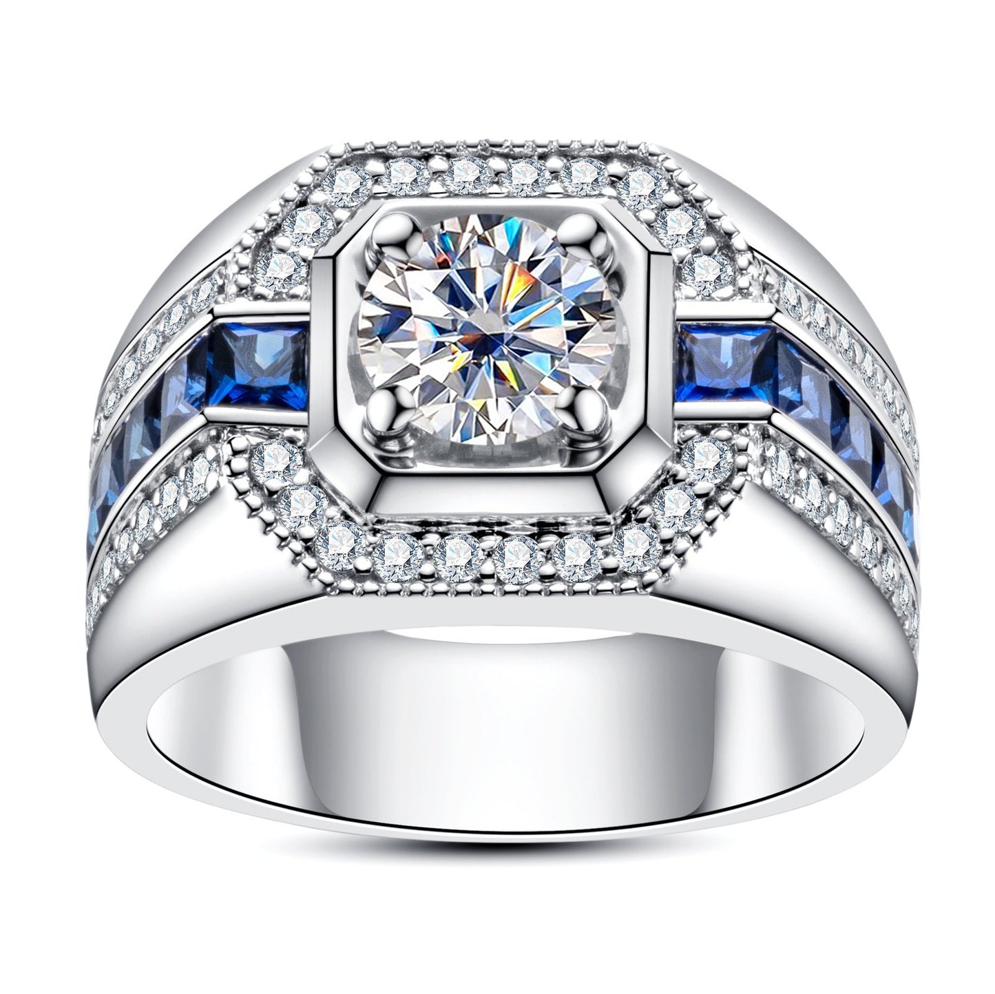 Men's Moissanite Round Cut Sterling Silver Engagement Ring