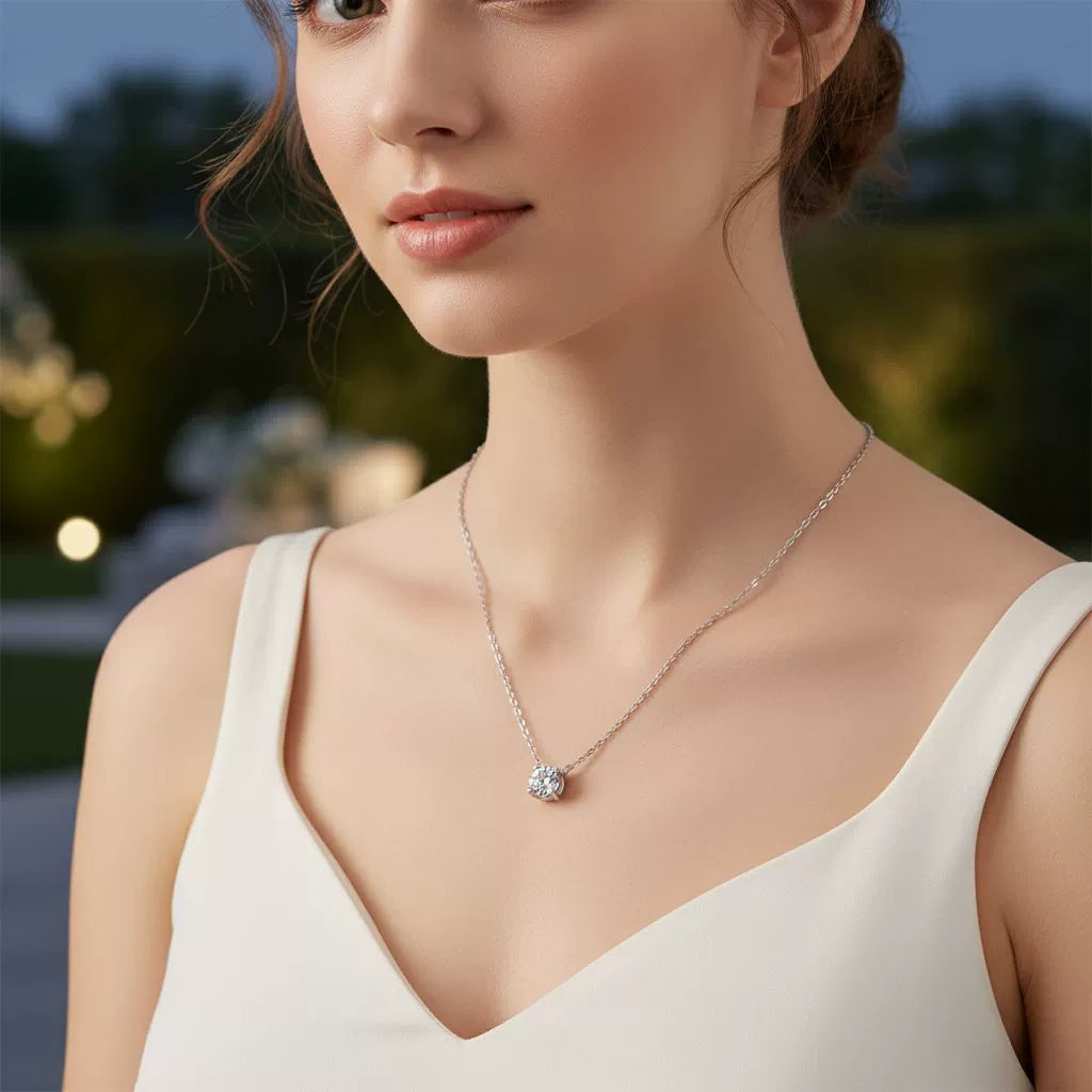 1.0ct Round Moissanite Solitaire Necklace