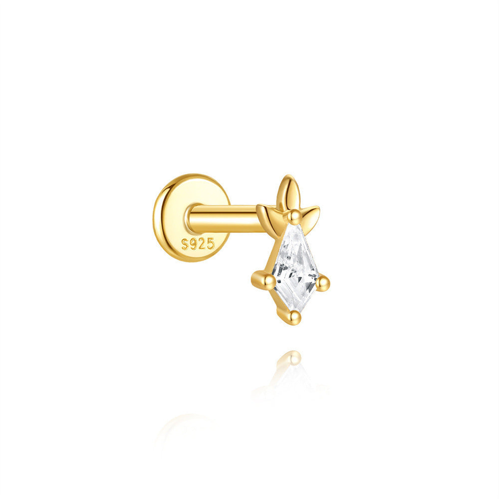 S925 Sterling Silver Gold Plated Marquise CZ Star Flat Back Cartilage Earring