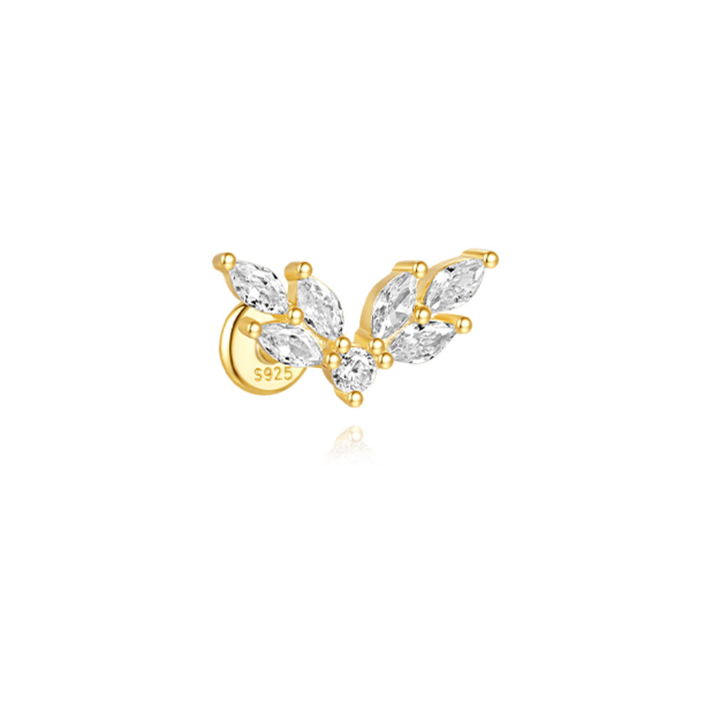 S925 Sterling Silver Gold Plated Butterfly Marquise CZ Flat Back Cartilage Earring