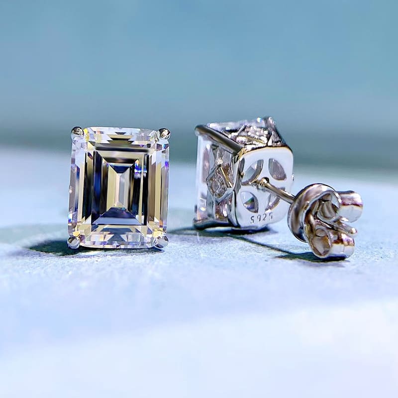 Timeless Emerald Cut Women's Stud Earrings In Sterling Silver