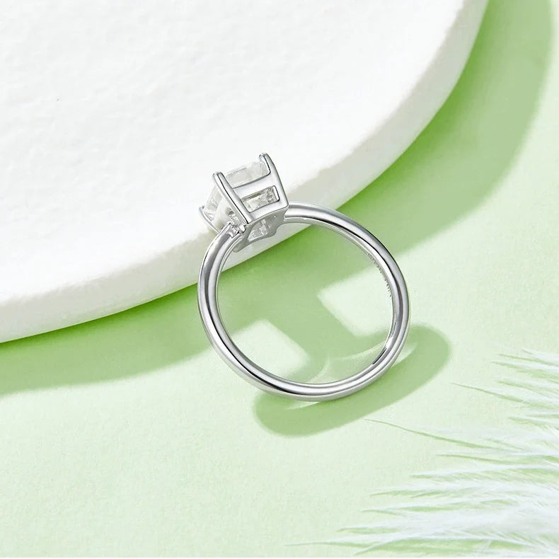 Classic Solarii Moissanite 2.0ct Emerald Cut 925 Sterling Silver Engagement Ring