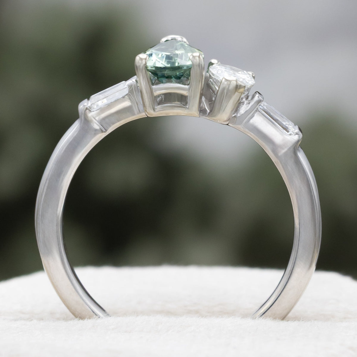 One-Of-A-Kind - "Juliette" - Toi Et Moi Pear Cut Natural Montana Sapphire Engagement Ring With Diamond Accents