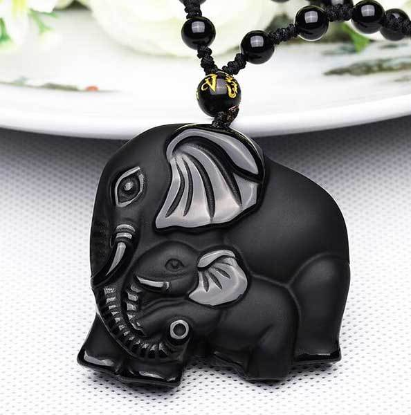 Black Obsidian Elephant Necklace