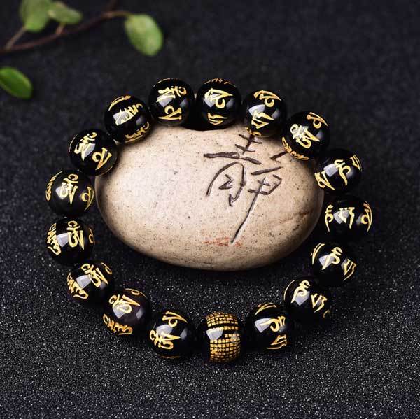 Feng Shui Black Obsidian Mantra Bracelet
