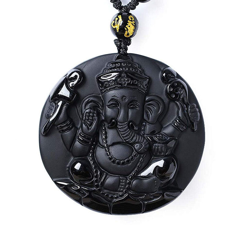 Obsidian Ganesha Success Necklace