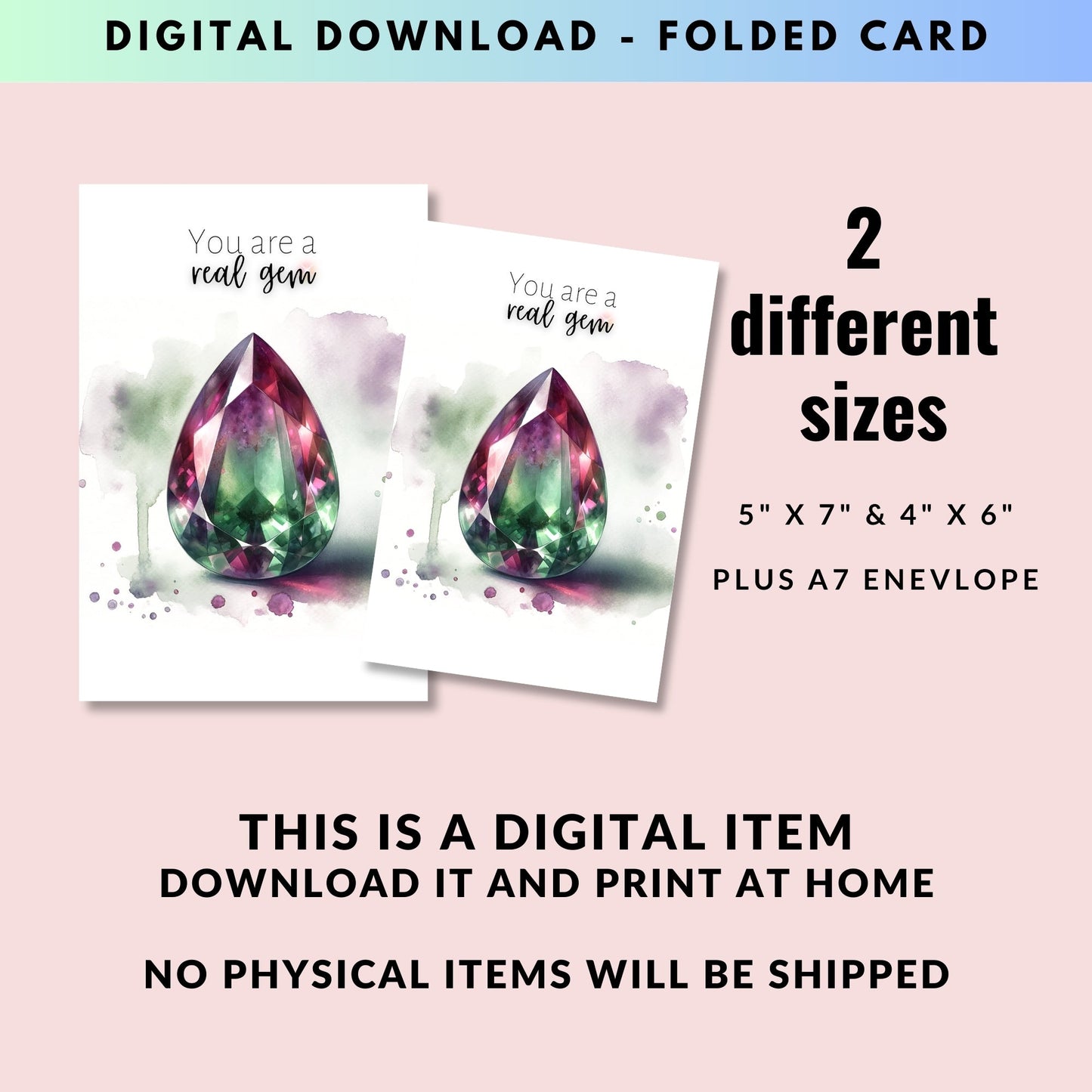 You are a real Gem | Watercolor Pear Bi-color Tourmaline Folded Card