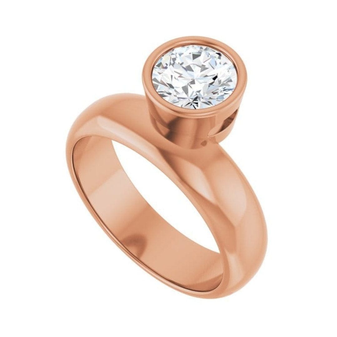 Olga Ring - Round Moissanite Offset Full Bezel Chunky Solitaire Engagement Ring