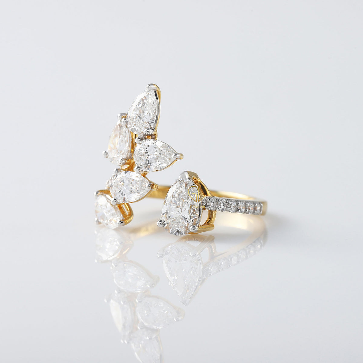Open Cuff Lab Grown Diamond Leaf Design Ring