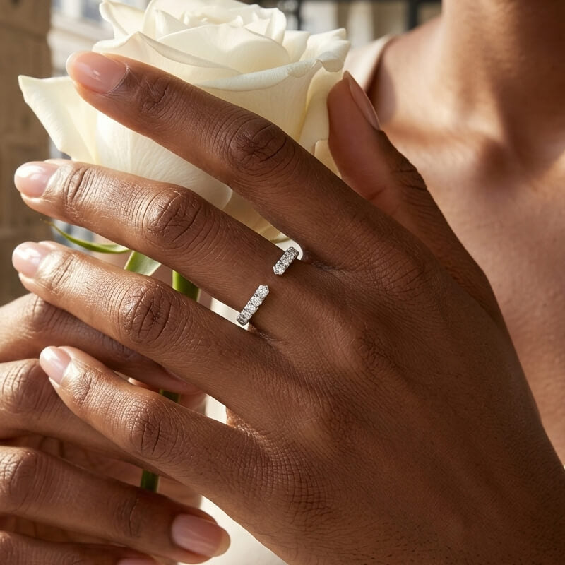 Open Pave Moissanite Wedding Band Ring