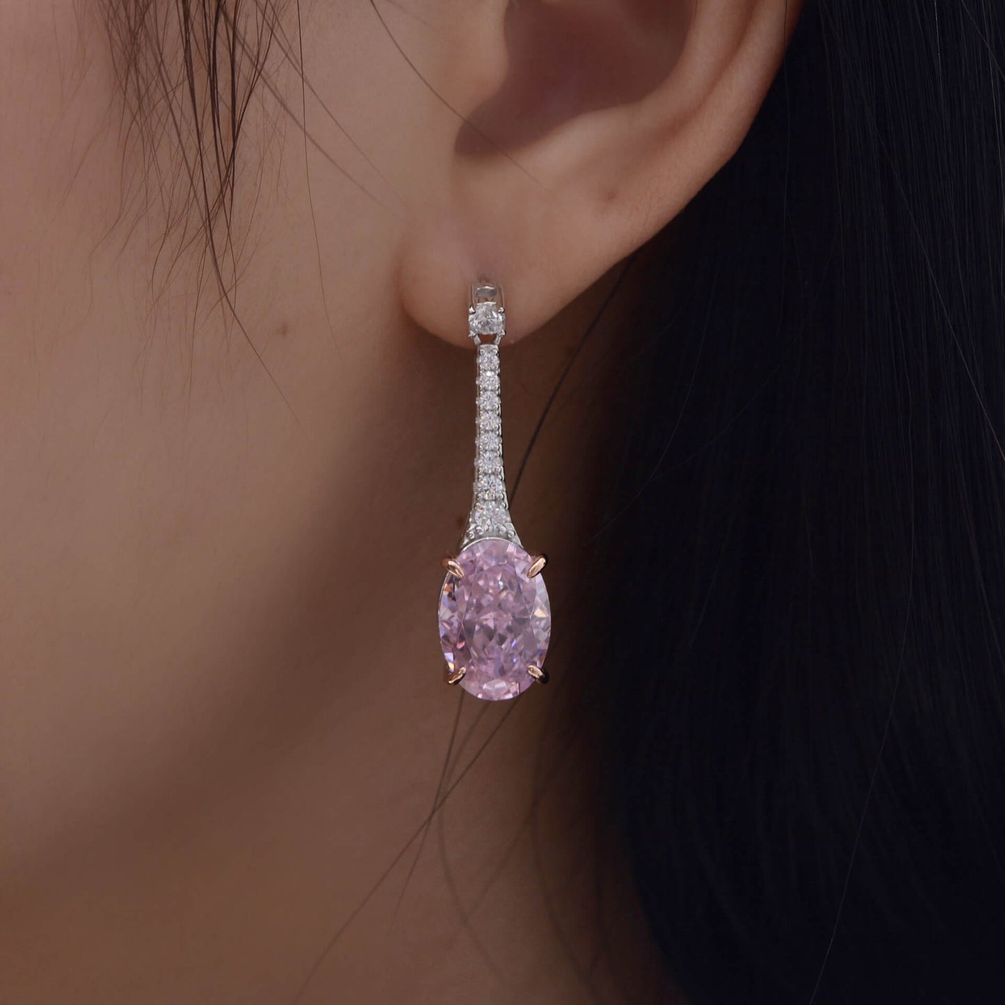 Oval Cut Lab-Sapphire Sterling Silver Drop Earrings