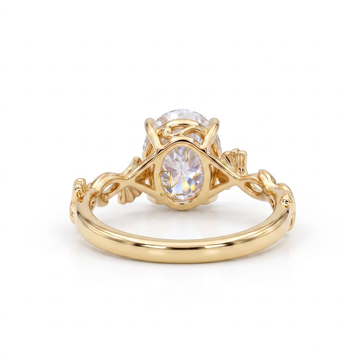 Oval Cut Lab Grown Diamond Ginkgo Leaf Engagement Ring