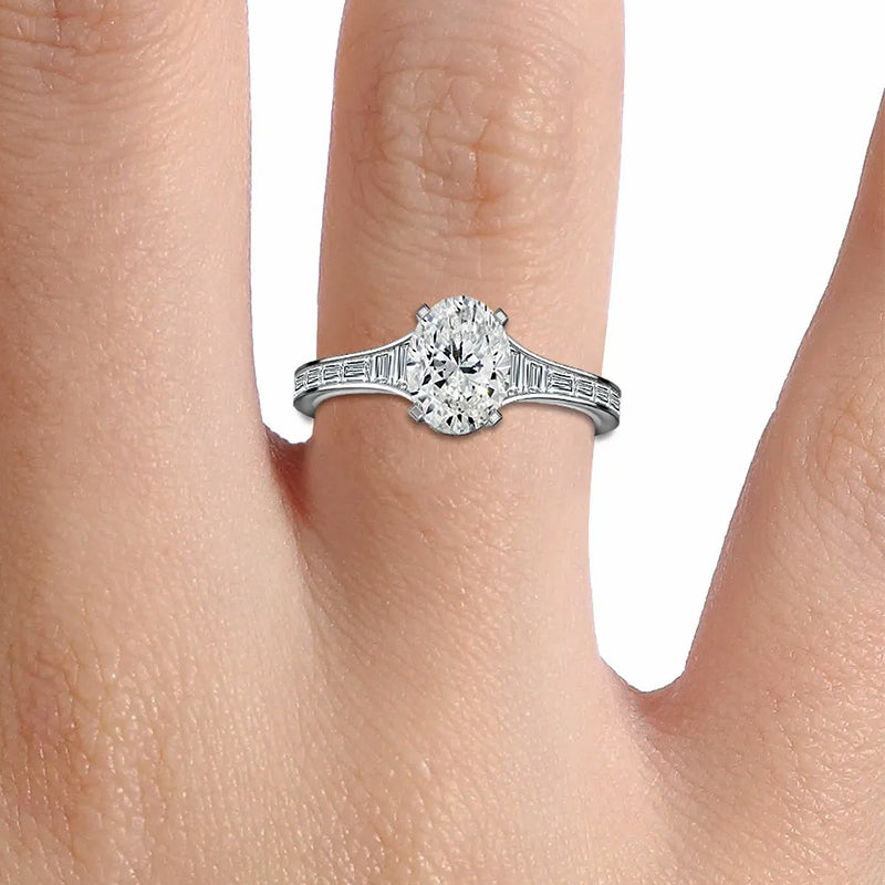 Oval Cut Moissanite Channel-Set Baguette Accents Engagement Ring