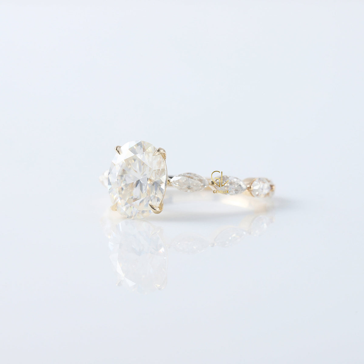 Oval Cut Moissanite Solitaire With Accent Ring