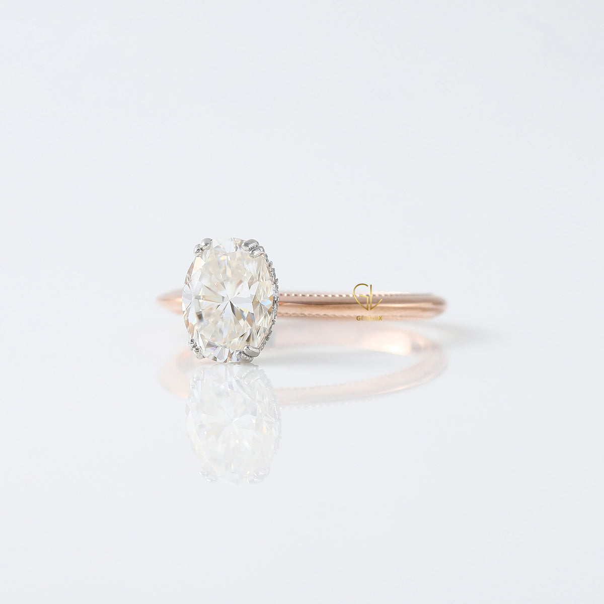 Oval Cut Moissanite Hidden Halo Engagement Ring