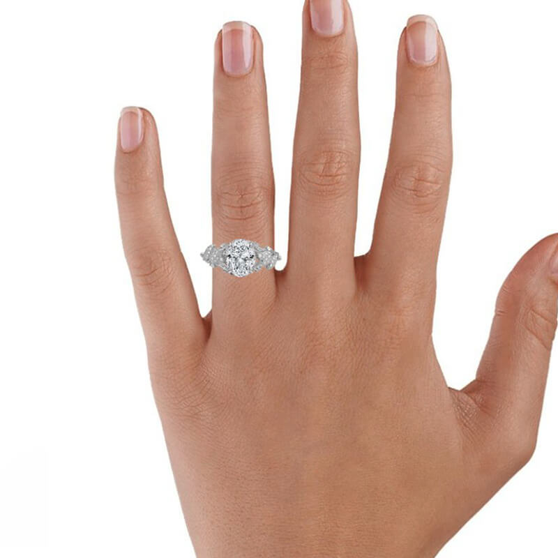 Oval Cut Moissanite Leaves Pave Engagement Ring