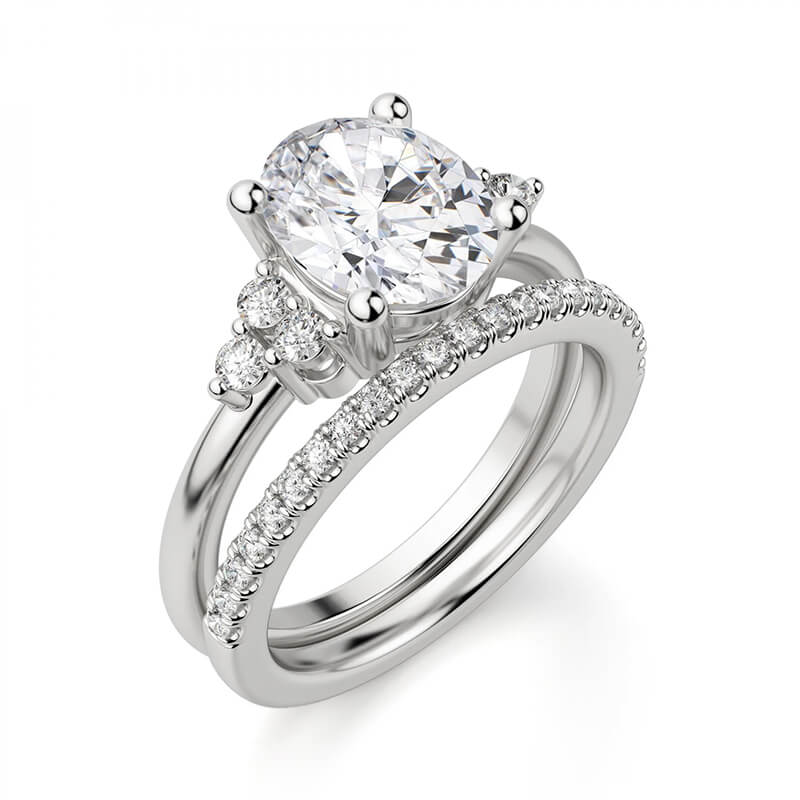 Oval Cut Moissanite With Cluster Accents Engagement Ring