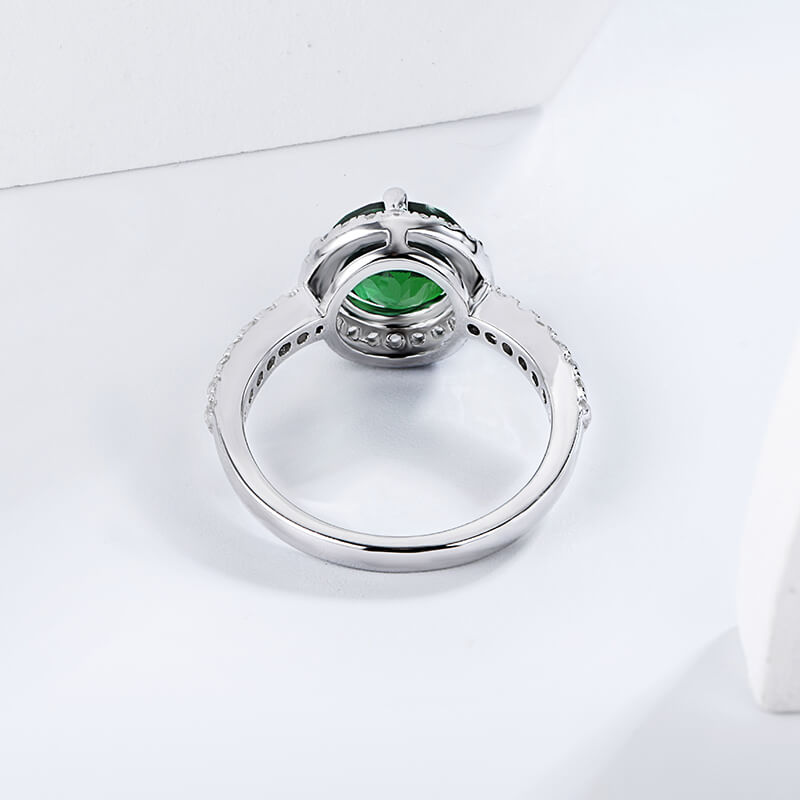 Oval Lab-Created Emerald Split Shank Pave Sterling Silver Ring