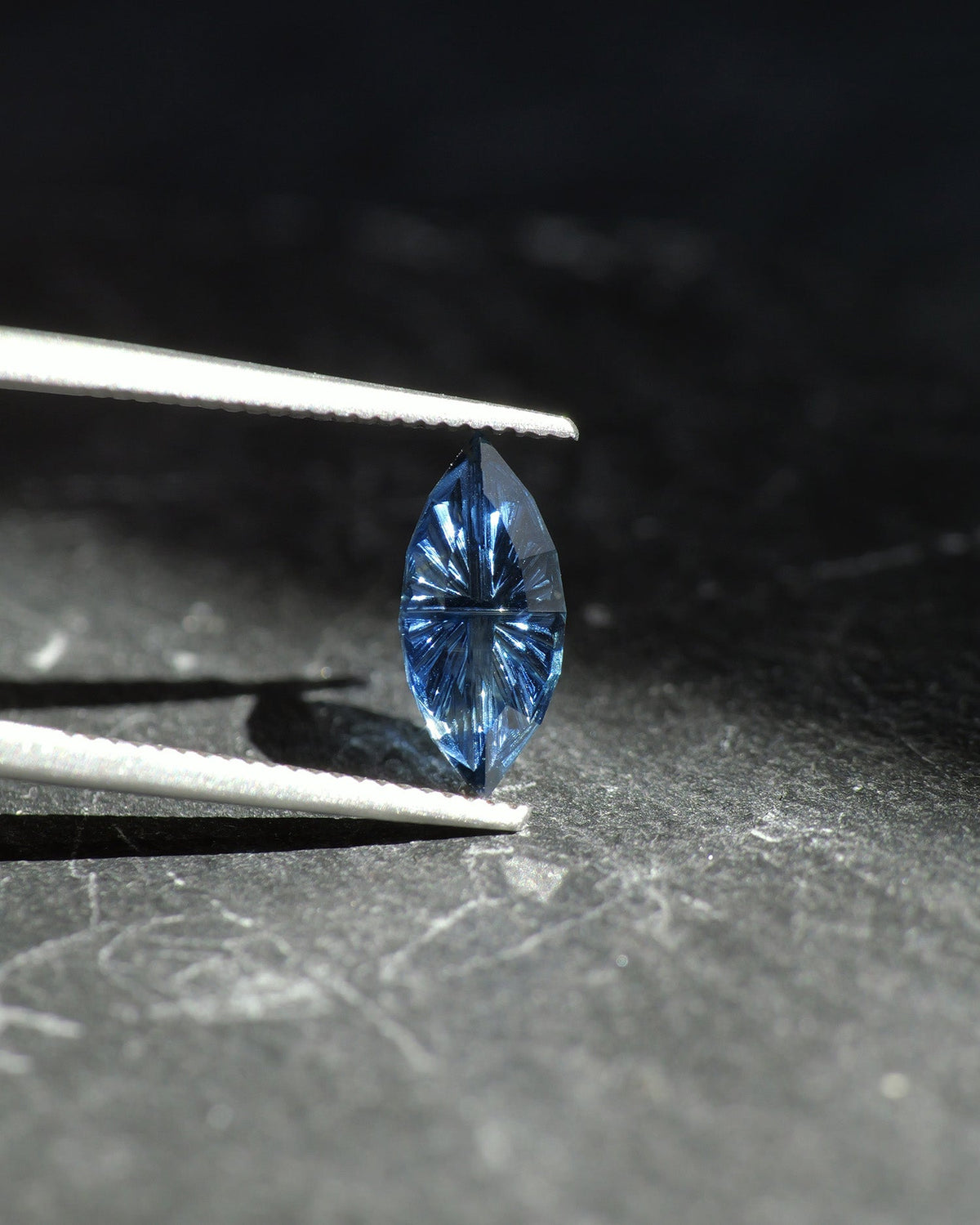Sapphire fantasy-cut| natural, blue color, teal color, marquise shape, big size, 10x5mm, 0.85ct