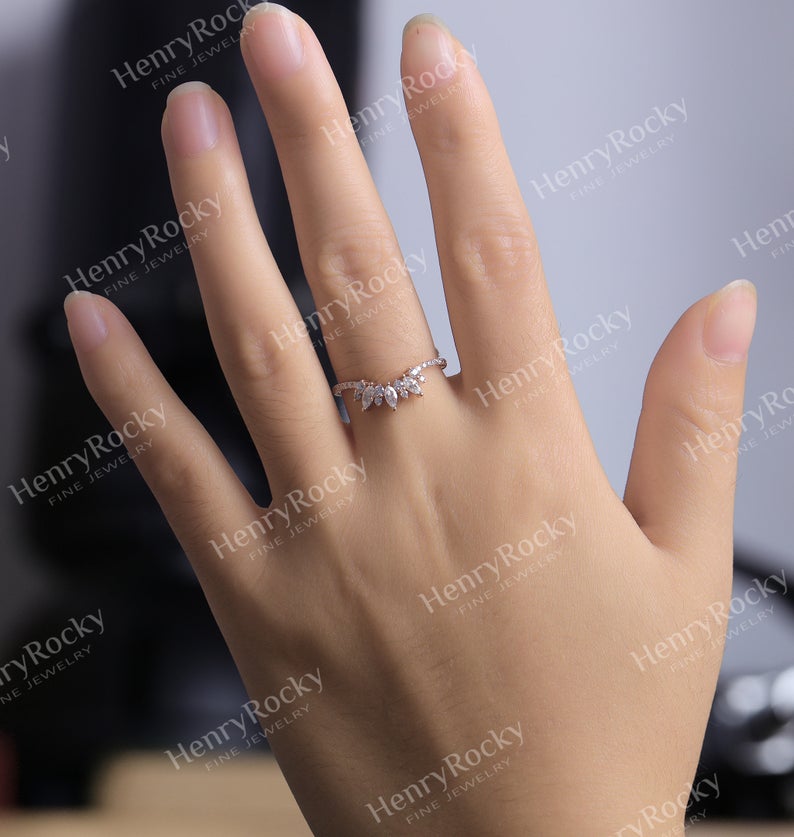 Vintage Moissanite wedding band women band | rose gold Diamond band | bridal ring |unique curved wedding ring| promise ring anniversary band