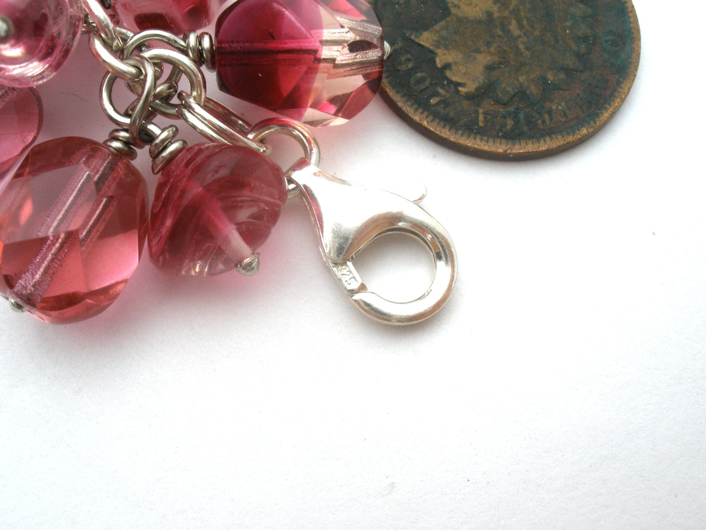 Heavily Pink Crystal Beaded Bracelet 925