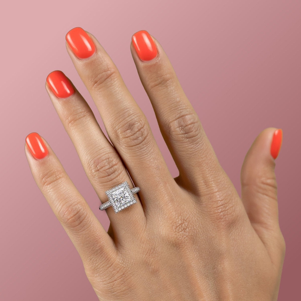 Intricate Solarii Moissanite 2.0ct Princess Cut 925 Sterling Silver Hidden Halo Engagement Ring