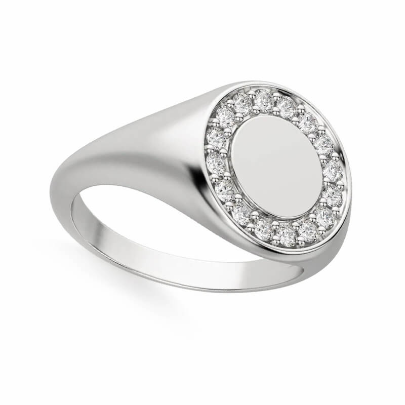 Pave Circle Signet Moissanite Engagement Ring