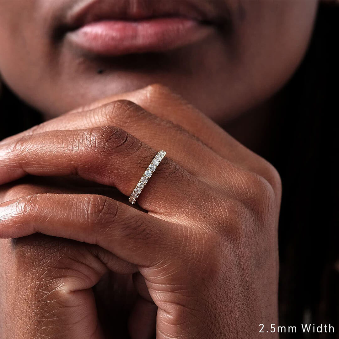 Pave Moissanite Eternity Wedding Band Ring In Sterling Silver