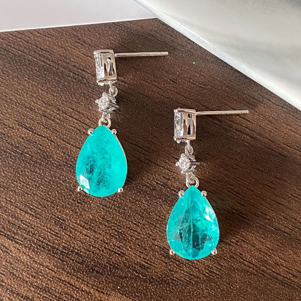 Pear Cut Paraiba Tourmaline Sterling Silver Drop Earrings