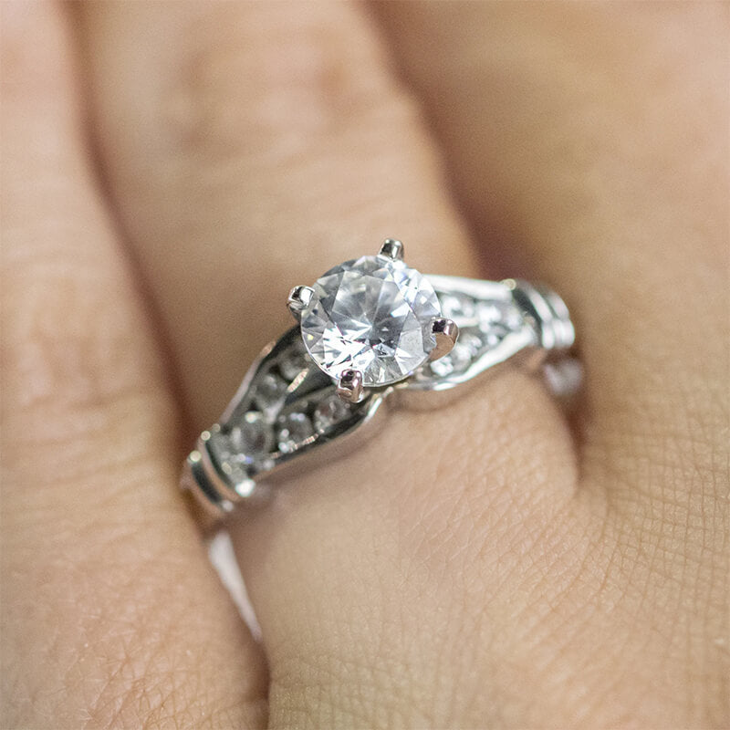 Peg Head Round Moissanite With Accents Engagement Ring