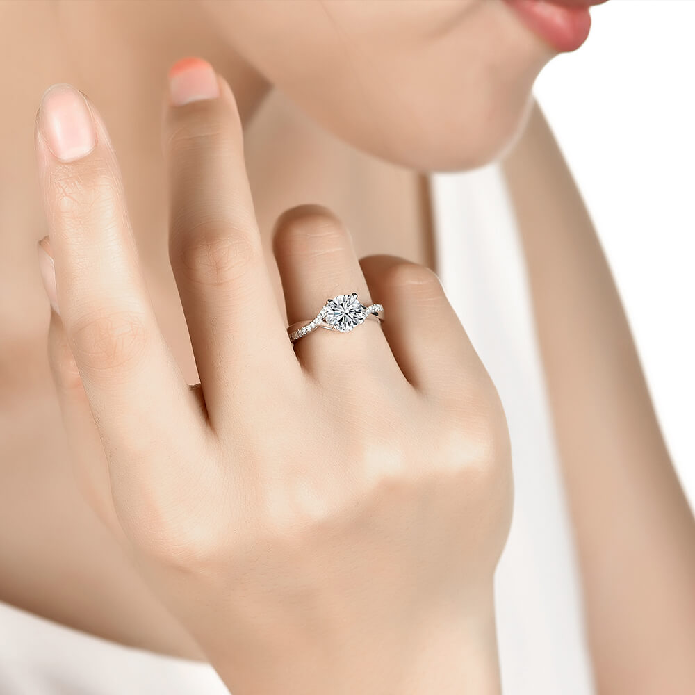 Petite Criss Cross Moissanite Pave Engagement Ring