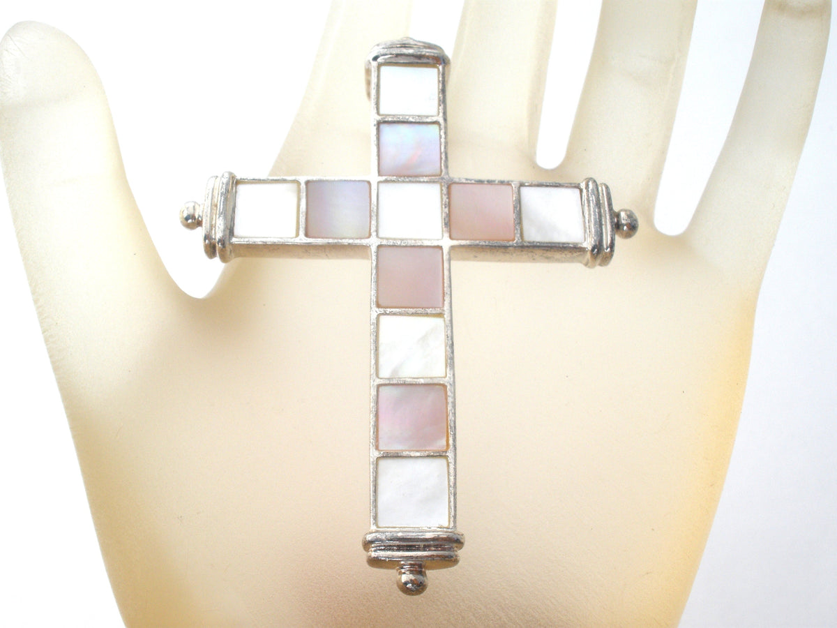 Pink Mother of Pearl Cross Pendant Sterling
