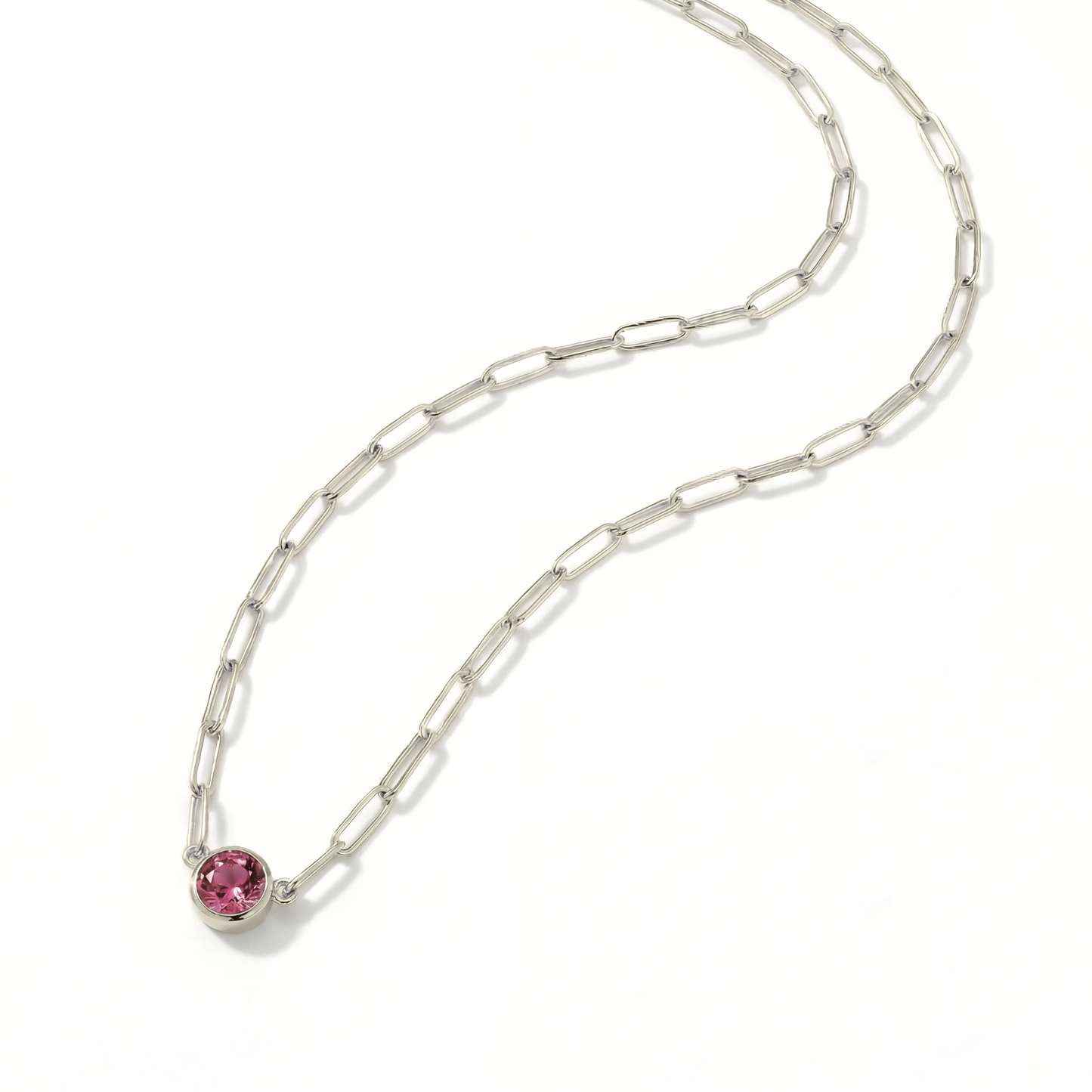 The Paperclip Bezel Necklace | Pink Tourmaline