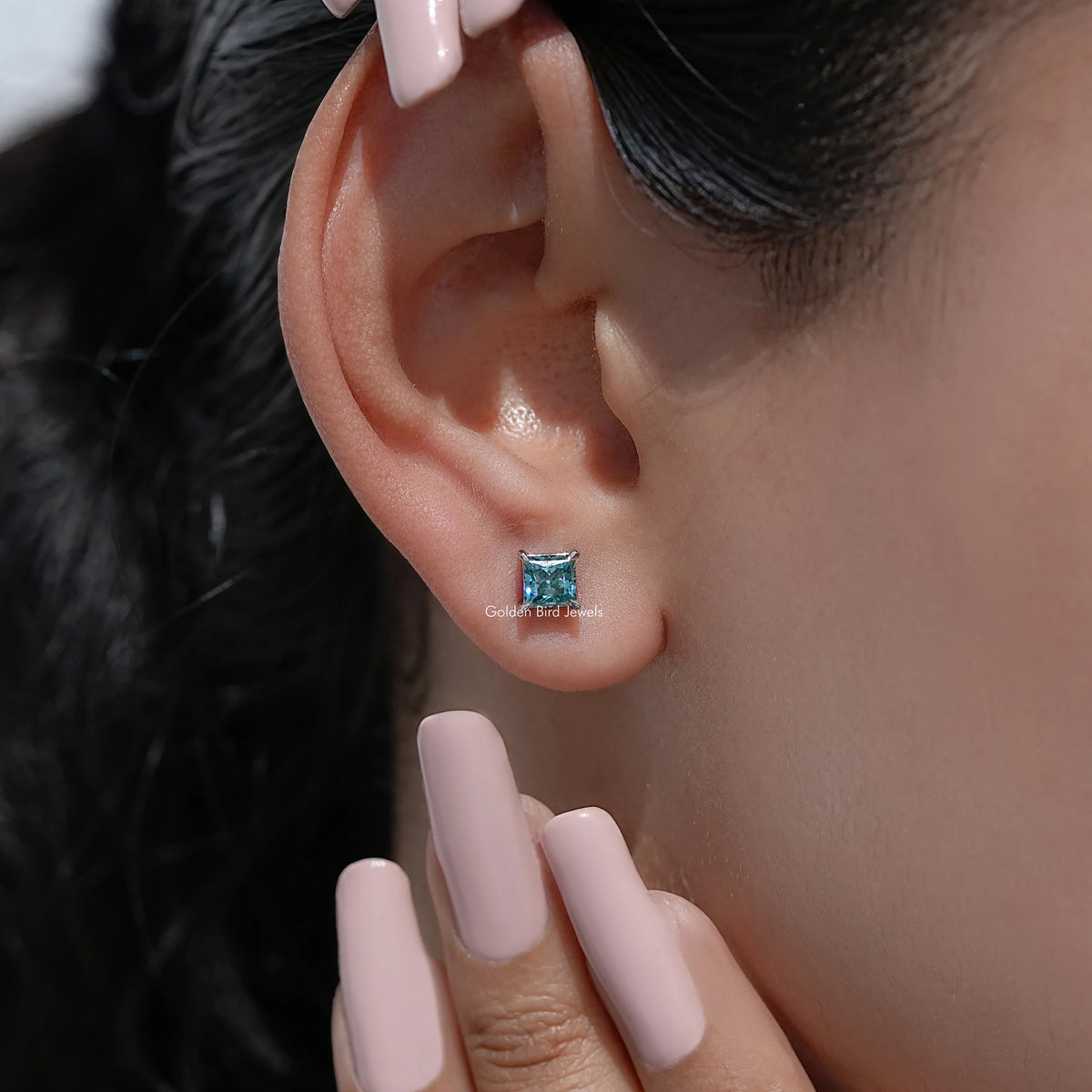 Princess Cut Moissanite Screw Back Earrings