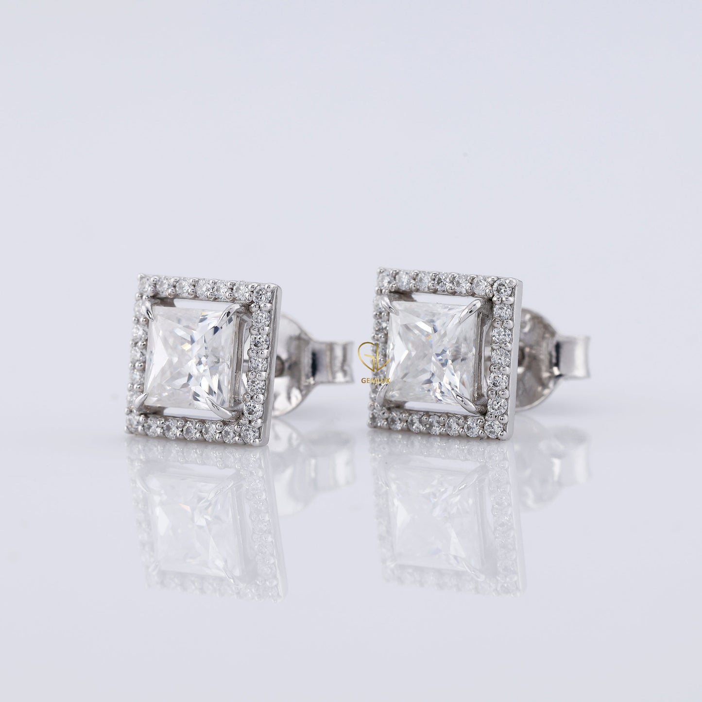 Princess Cut Lab Grown Diamond Halo Stud Earrings