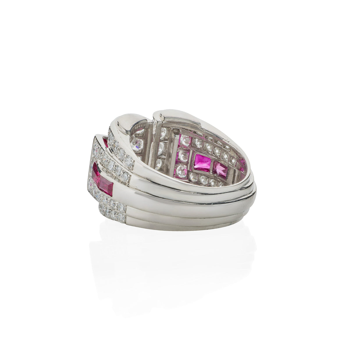 Art Moderne Platinum, Ruby and Diamond Ring