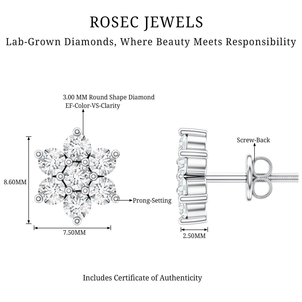Certified Lab Grown Diamond Flower Stud Earrings for Women