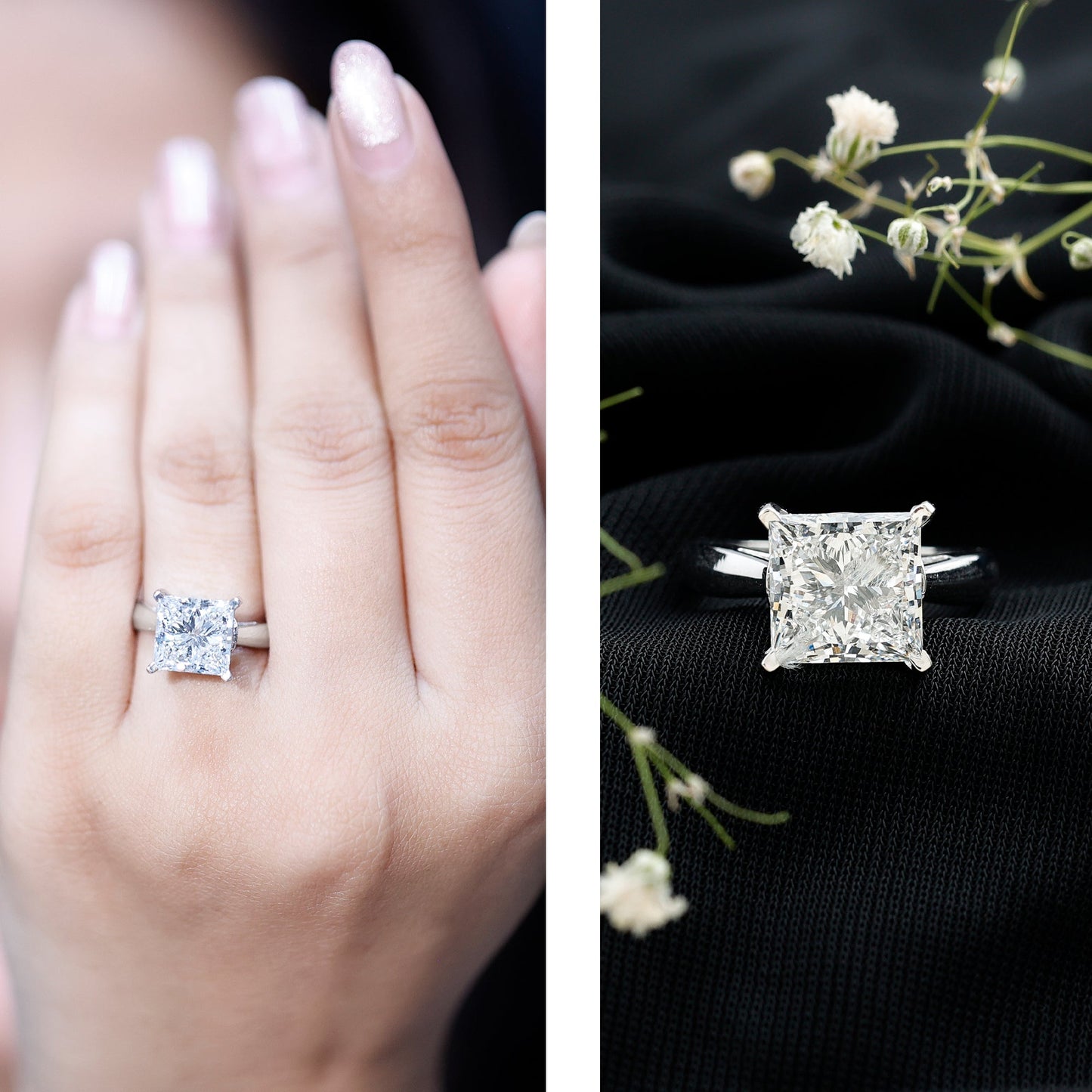 Lab Grown 4 Carat Diamond Princess Cut Engagement Ring with IGI Certificate