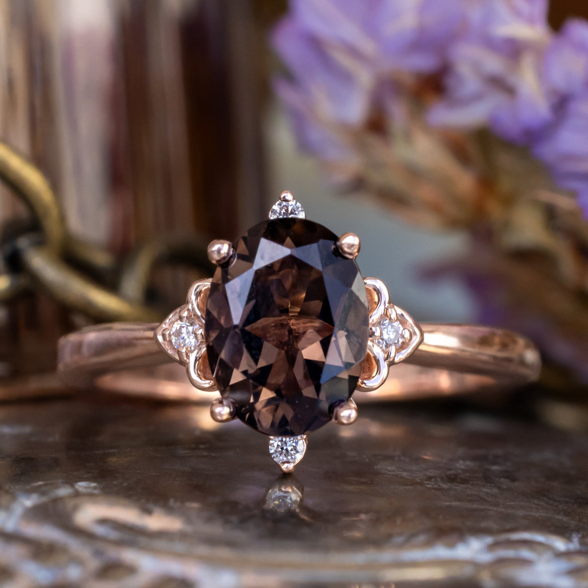 "Zella" - Smoky Quartz Engagement Ring With Diamond Accents