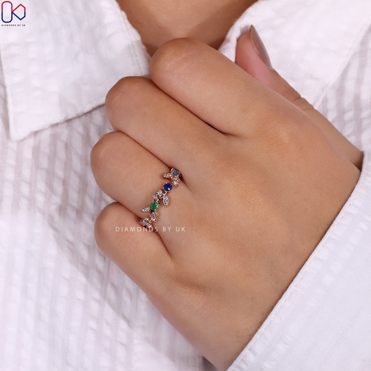 Birthstone Wedding Band – Nature-Inspired Elegance