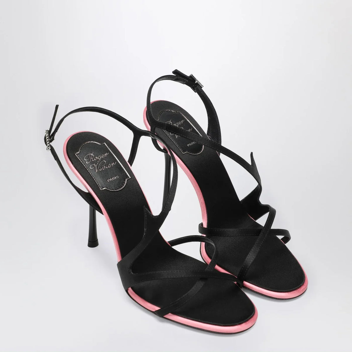 ROGER VIVIER - Black satin heeled sandals