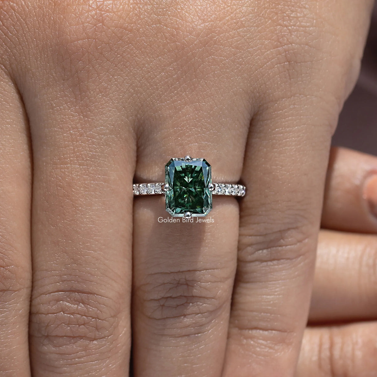 Radiant Cut Moissanite Solitaire Accent Wedding Ring
