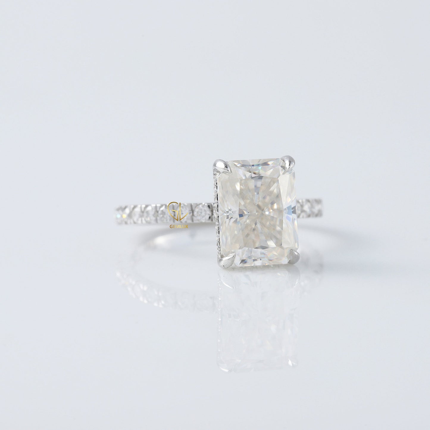 Radiant Cut Moissanite Diamond Hidden Halo Engagement Ring