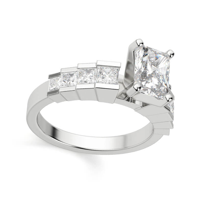 Radiant Cut Moissanite Staircase Channel Set Engagement Ring