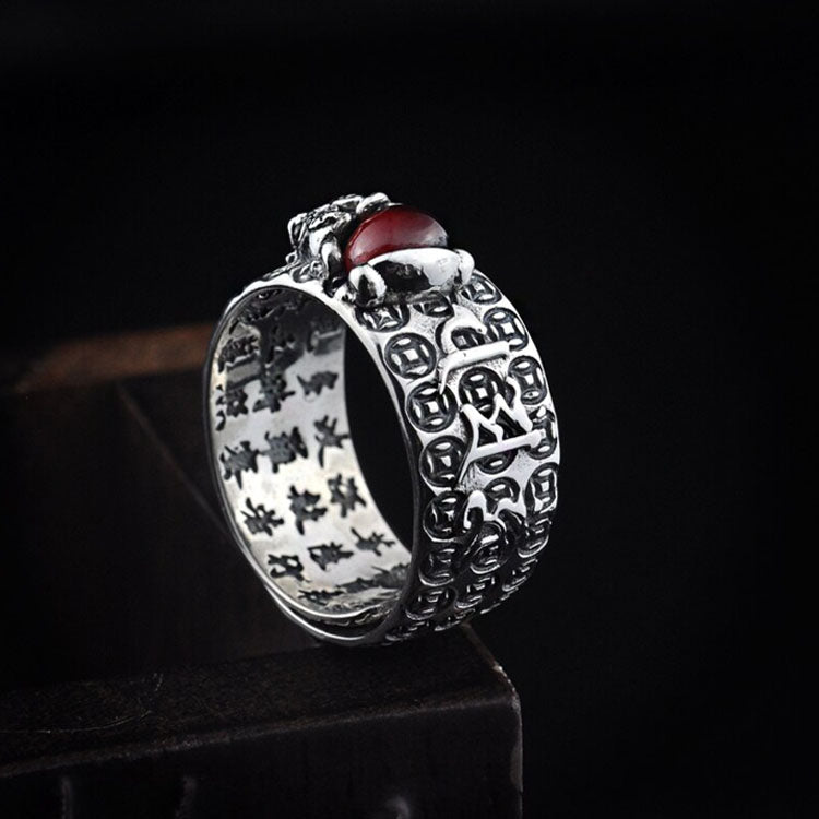 Red Garnet Stone Mantra Ring