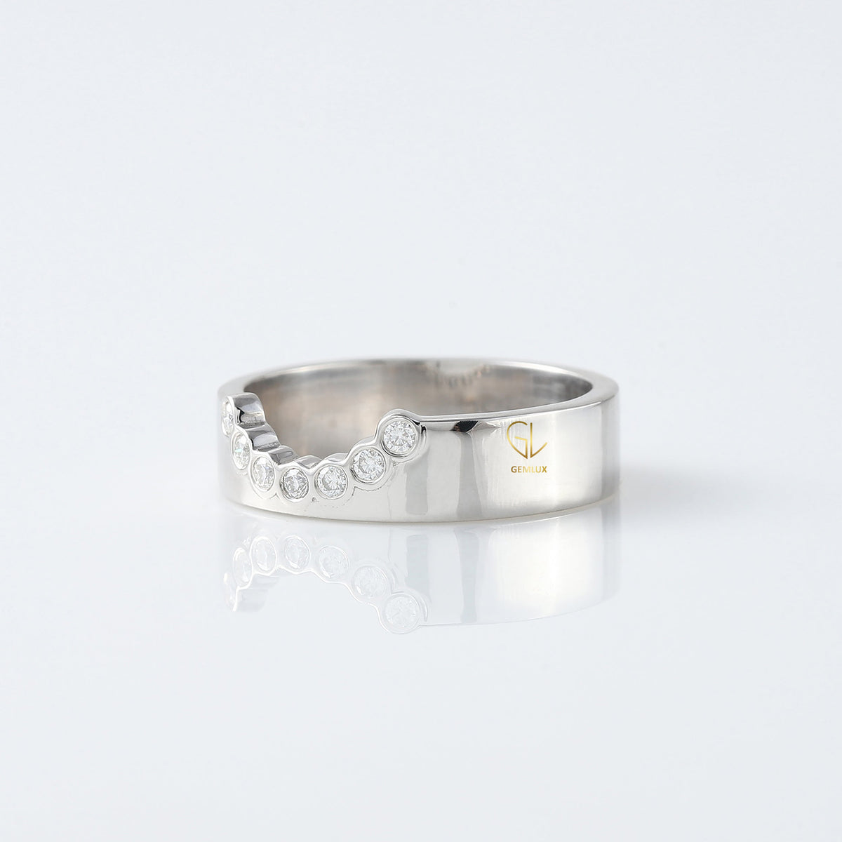 Round Cut Lab Grown Bezel Set Curved Wedding Band