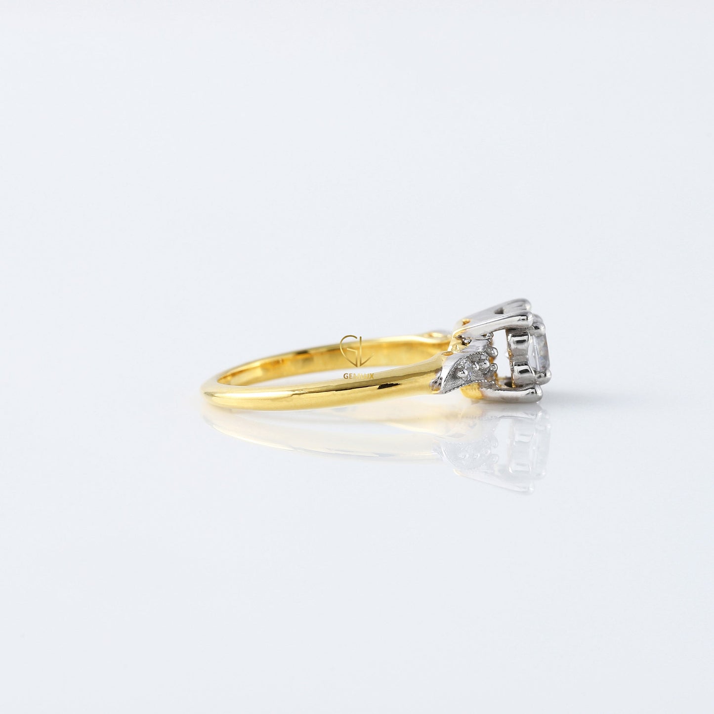 Round Cut Lab Grown Diamond Art Deco Two Tone Engagement Ring