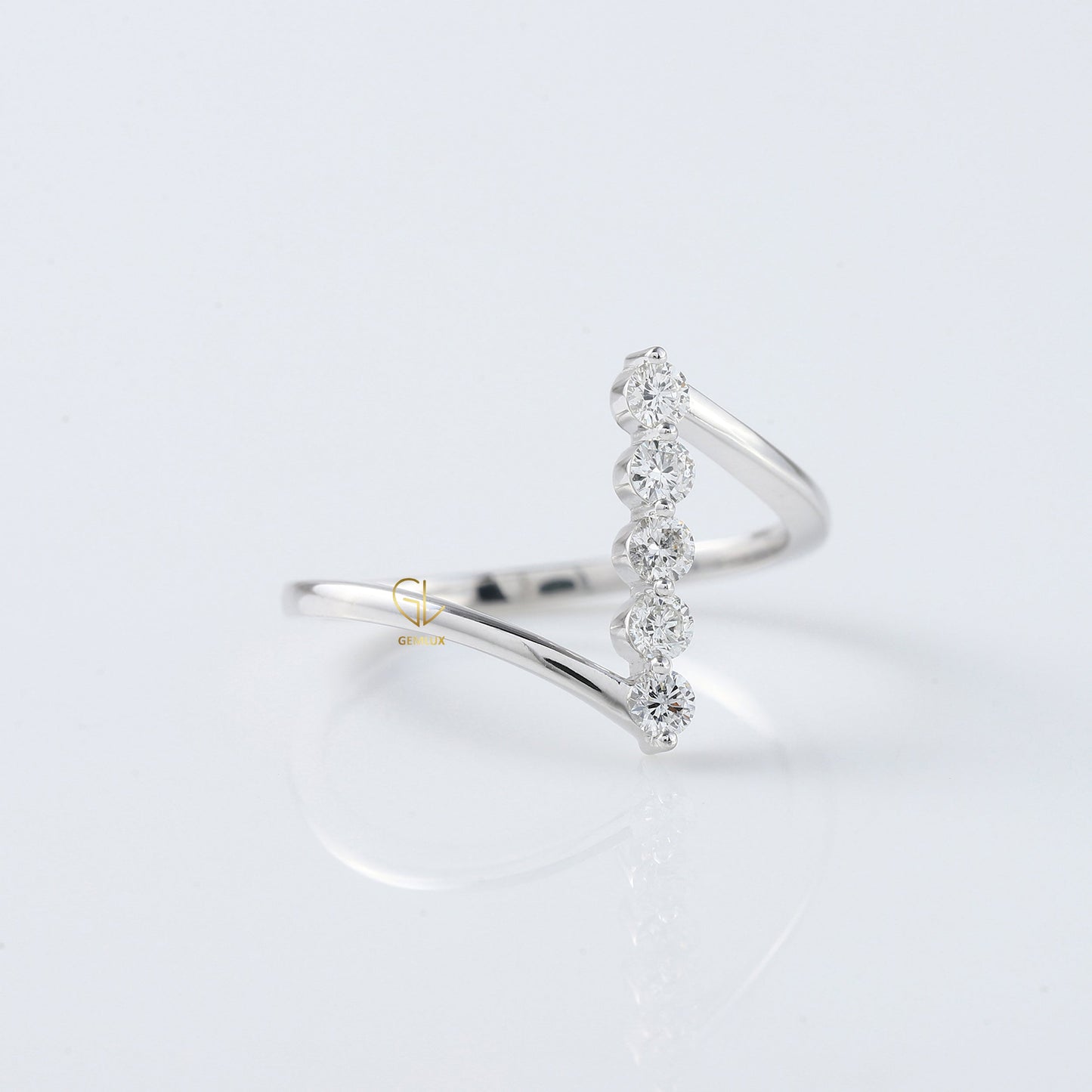 Round Cut Moissanite Diamond Five Stone Bypass Ring